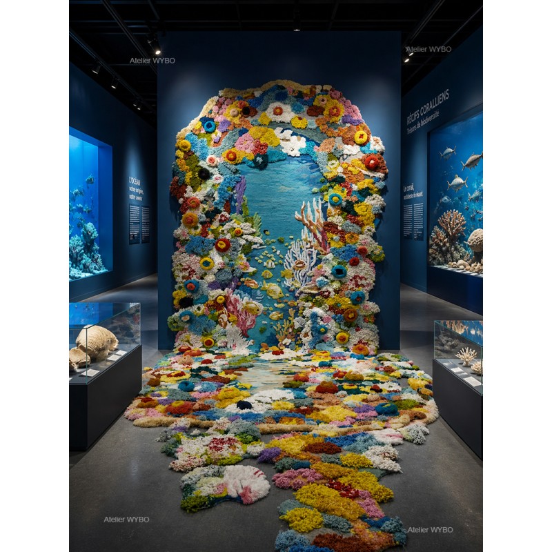 Tapis 3D fond marin mur-sol continue, création artistique, nature merveilleux et savoir-faire artisanal.