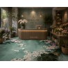 Tapis panoramique fleurs et oiseaux dans une salle d'accueil chez un fleuriste.