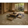 Tapis Panoramique "L'Éclosion Zen", Fresque Pour Sol - Fleurs de Pêcher et Oiseaux