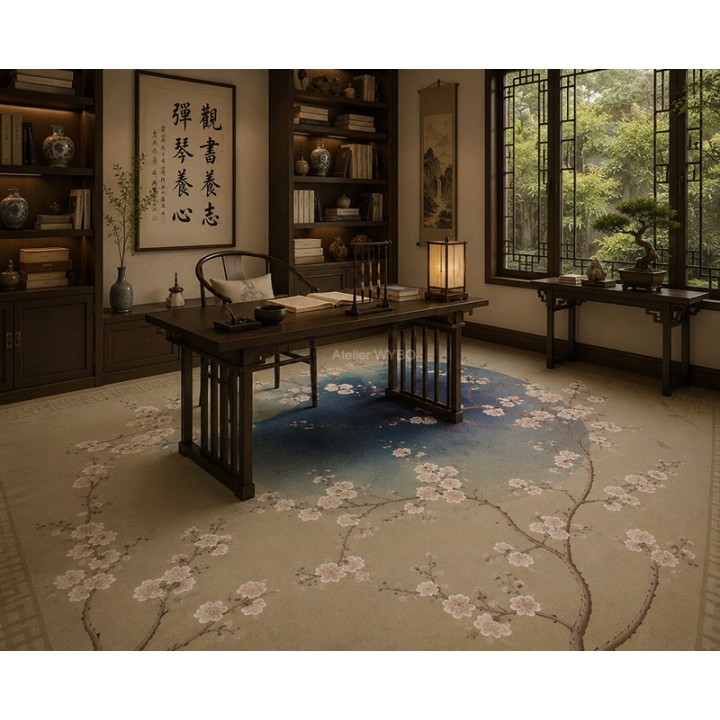 Tapis Panoramique Zen Fleurs & Oiseaux | Fresque Japonaise pour le Sol