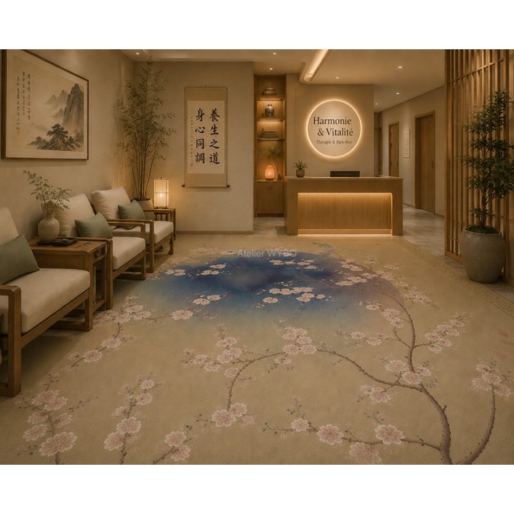 Tapis Panoramique Zen Fleurs & Oiseaux | Fresque Japonaise pour le Sol