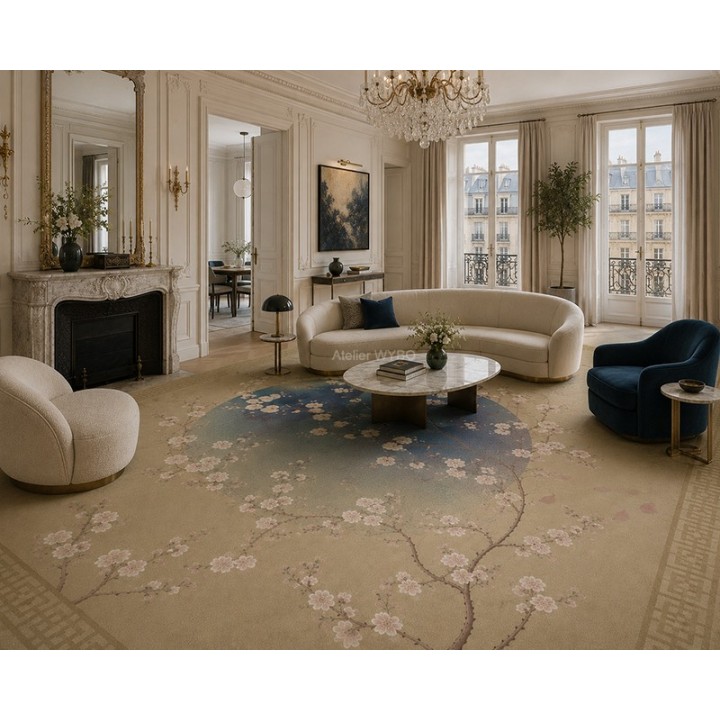 Tapis Panoramique Zen Fleurs & Oiseaux | Fresque Japonaise pour le Sol
