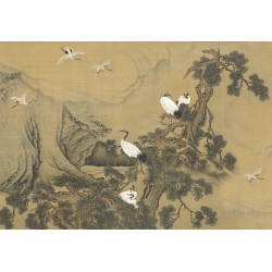 Tapis-Fresque Panoramique sur mesure – Grues du Japon & Monts Brumeux