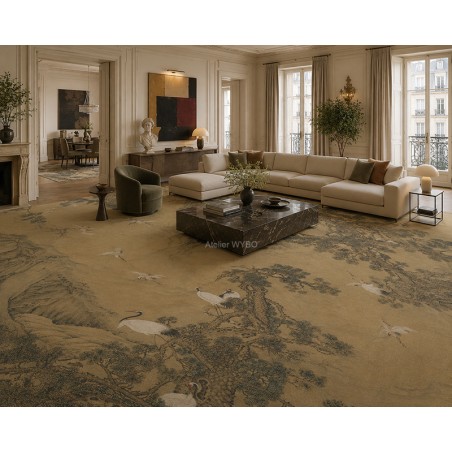 Tapis-Fresque Panoramique sur mesure – Grues du Japon & Monts Brumeux