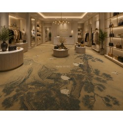 Tapis-Fresque Panoramique sur mesure – Collection "Grues du Japon & Monts Brumeux"