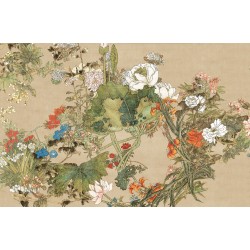 Tapis Floral XXL Vintage, Élégance Botanique - Pivoine, Lotus, Lys, Narcisse