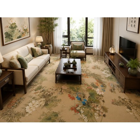 Tapis Floral XXL Vintage, Élégance Botanique - Pivoine, Lotus, Lys, Narcisse