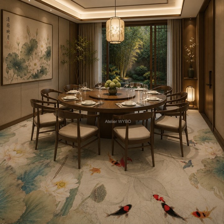 Moquette Panoramique Pour Bureau, Hôtel, Restaurant - Lotus & Carpe Koï