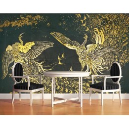 décoration style asiatique papier peint chinois sur mesure tapisserie numérique phénix doré sur fond noir