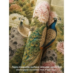 Tapis Long Pour Couloir - Couple de Paons et Pivoines sur le Rocher