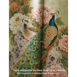 Tapis Long Pour Couloir - Couple de Paons et Pivoines sur le Rocher