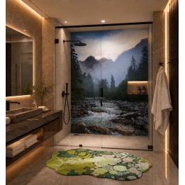 Panneau Déco Douche Italienne Paysage Nature Rivière Dans la Forêt