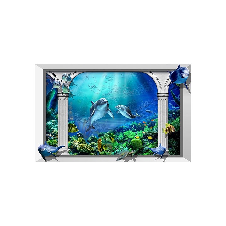 Papier Peint 3D Effer Relief Fond Marin Dauphin Colonne