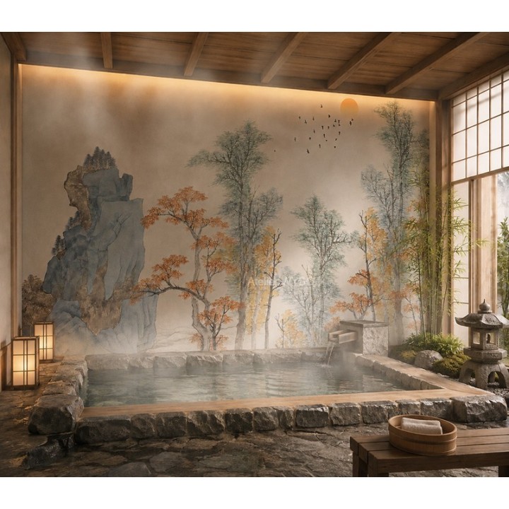 Déco SDB Sur Mesure Panneau Arbre Design Japonais Pour Douche Italienne