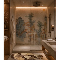 Panneau de Douche sur Mesure Paysage Japonais - Arbres et rocher au lever du soleil