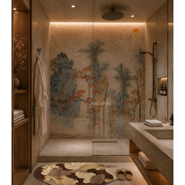 Déco SDB Sur Mesure Panneau Arbre Design Japonais Pour Douche Italienne
