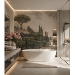 Panneau Vintage Pour Douche Italienne - Jardin Avec Labyrinthe et Pin Parasol