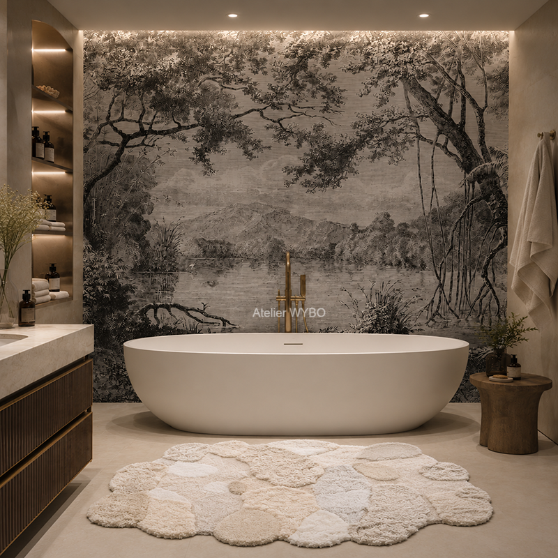 Fresque étanche sur mesure pour salle de bain, conçu pour l'environnement humide de la maison.