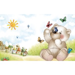 papier peint pour enfant personnalisable mon nounours joue avec les papillons
