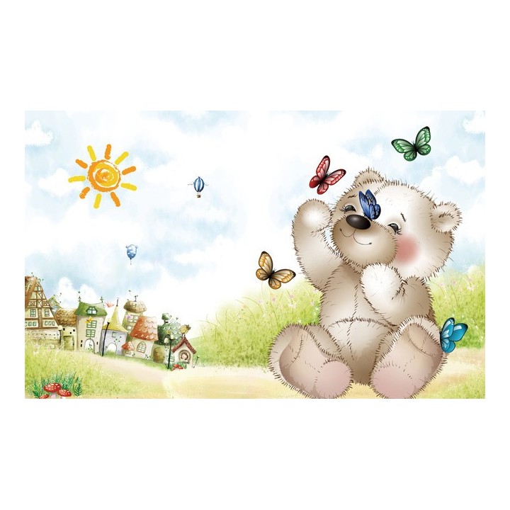 papier peint pour enfant personnalisable mon nounours joue avec les papillons