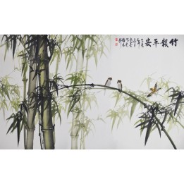peinture à l'encre de chine papier peint asiatique sur mesure les bambous et les oiseaux