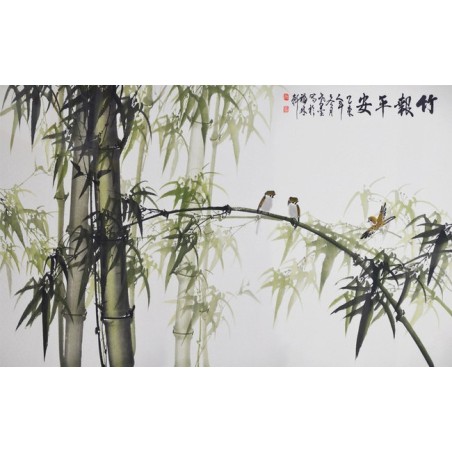 Papier peint chinois - Les bambous et les oiseaux 3