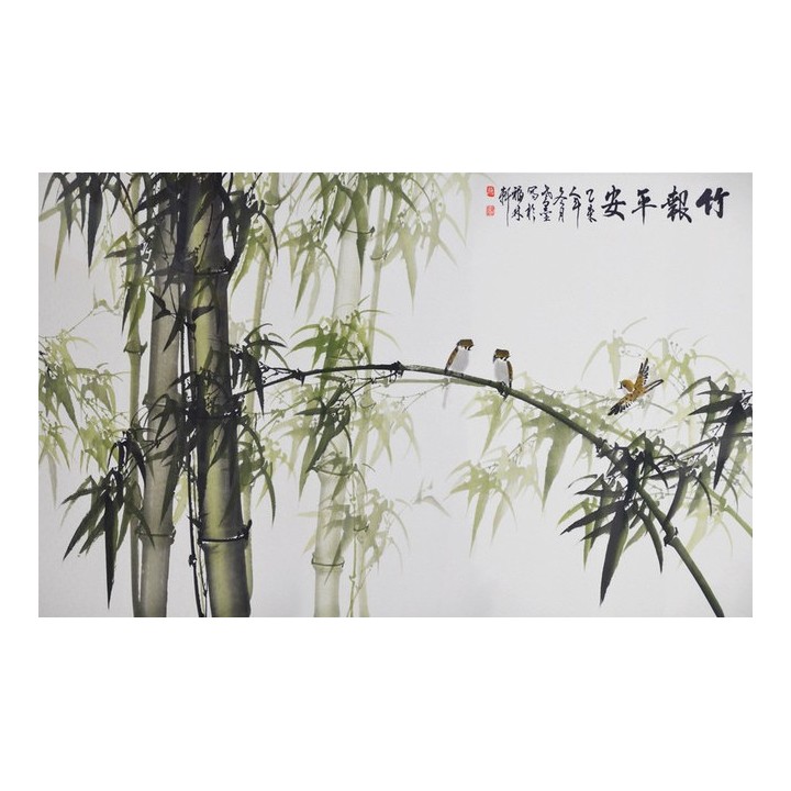 peinture à l'encre de chine papier peint asiatique sur mesure les bambous et les oiseaux
