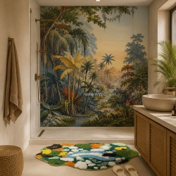 Fresque Salle de Bain - Jungle en Couleur Série 3 - Rivière Dans la Vallée
