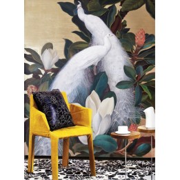 tableau d'artiste tapisserie murale décorative les deux paons blancs sur le magnolia