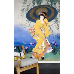 Papier peint asiatique personnalisé style japonais portrait promenade sous la pluie