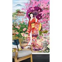 Papier peint asiatique personnalisé style japonais portrait promenade dans le jardin en printemps