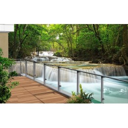 papier peint paysage trompe l'oeil effet 3D extension d'espace cascade dans la forêt