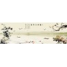 Papier peint chinois esprit zen format panoramique - Paysage avec le poème, les fleurs et les bambous