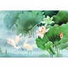 Tapisserie asiatique  - Les cigognes dans l'étang avec les lotus