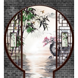 Tapisserie Asiatique Verticale Paysage 3D Jardin Zen Chinois