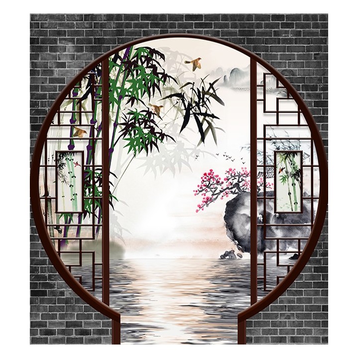 Tapisserie Asiatique Verticale Paysage 3D Jardin Zen Chinois