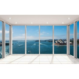 papier peint paysage trompe l'oeil effet 3D extension d'espace Opéra de Sydney