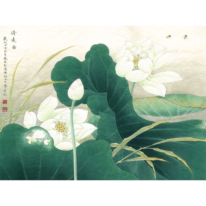 Tapisserie vintage style asiatique - Les lotus blancs