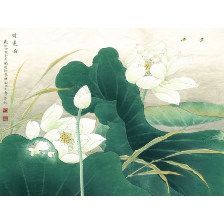 Tapisserie vintage style asiatique - Les lotus blancs