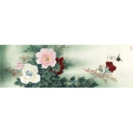peinture à l'encre de Chine papier peint asiatique tapisserie zen les pivoines et les papillons