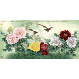 peinture à l'encre de Chine papier peint asiatique tapisserie florale les pivoines et les oiseaux