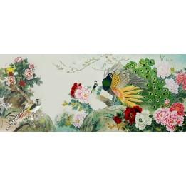 peinture à l'encre de Chine papier peint asiatique tapisserie florale les pivoines et les paons