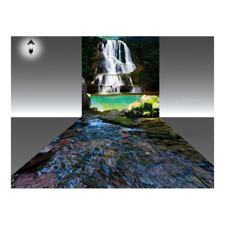 Paysage Continue du Mur au Sol Poster Cascade Lino 3D Rivière