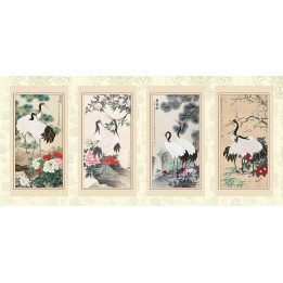 peinture à l'encre de Chine papier peint asiatique tapisserie zen paysage avec les grues du Japon