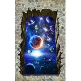 revêtement de sol vinyle autocollant surface pvc trompe l'œil effet 3d planètes satellite astronaute