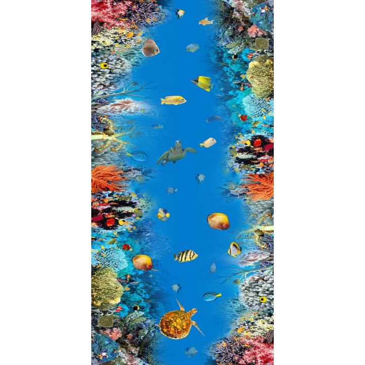 revêtement de sol fond marin vinyle autocollant pvc trompe l'œil effet 3d les tortues et les poissons dans le massif coralien