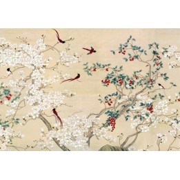 peinture à l'encre de Chine papier peint d'artiste asiatique tapisserie zen les magnolias et les oiseaux