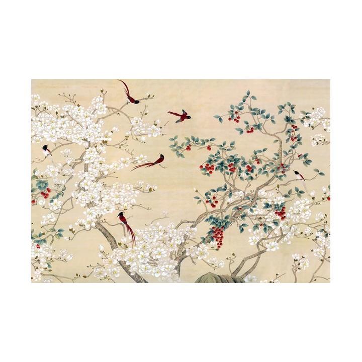 peinture à l'encre de Chine papier peint d'artiste asiatique tapisserie zen les magnolias et les oiseaux