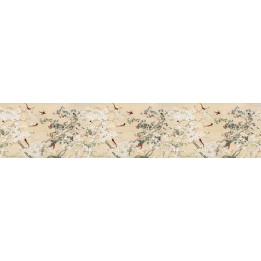 papier peint d'artiste asiatique grand format panoramique tapisserie numérique zen les magnolias blancs et les oiseaux rouges