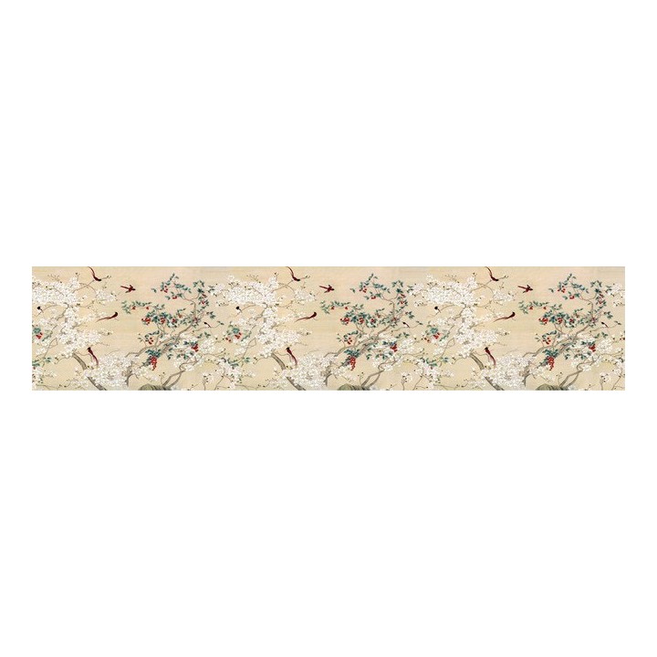 papier peint d'artiste asiatique grand format panoramique tapisserie numérique zen les magnolias blancs et les oiseaux rouges